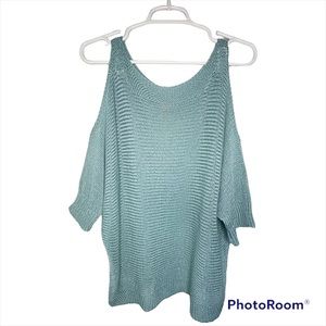 ❤️❤️Carina Tucci Blue Knit Open shoulder sweater size M
